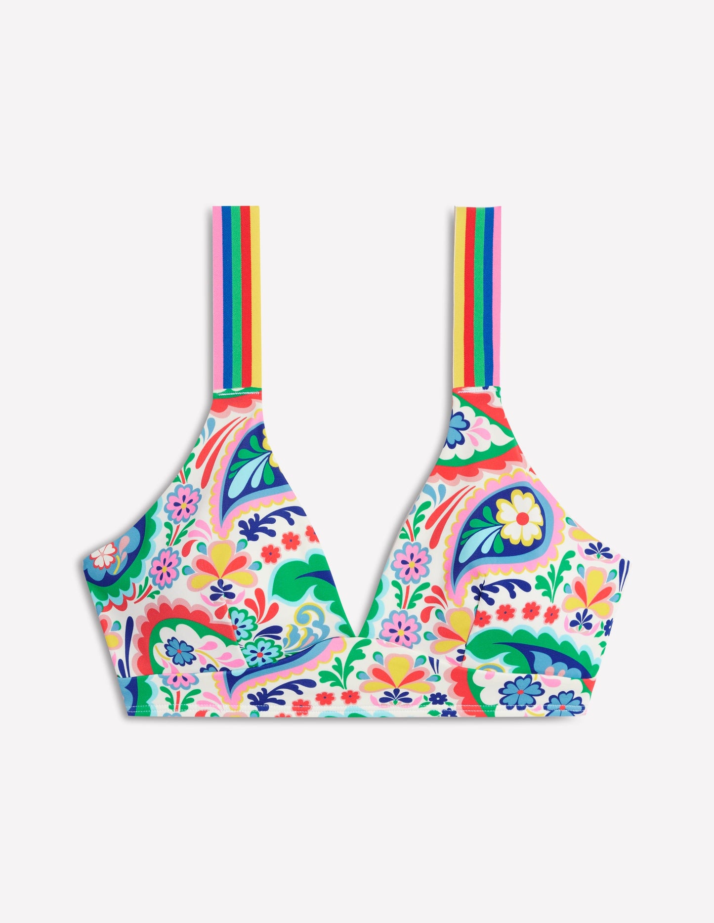 Stripe Trim Bikini Top-Multi, Meadow Paisley