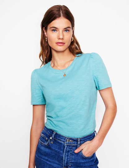 Cotton Puff Sleeve T-Shirt-Duck Egg Blue