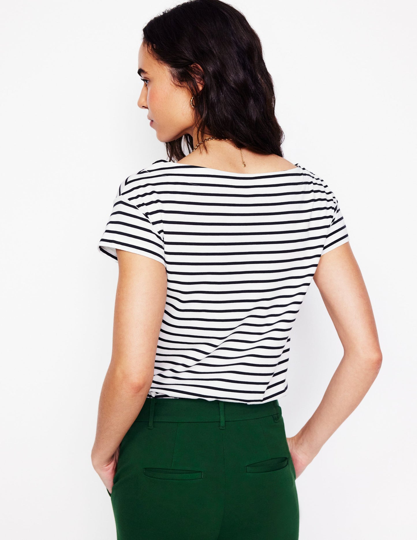 Supersoft Boat Neck T-Shirt-Ivory, Navy Stripe