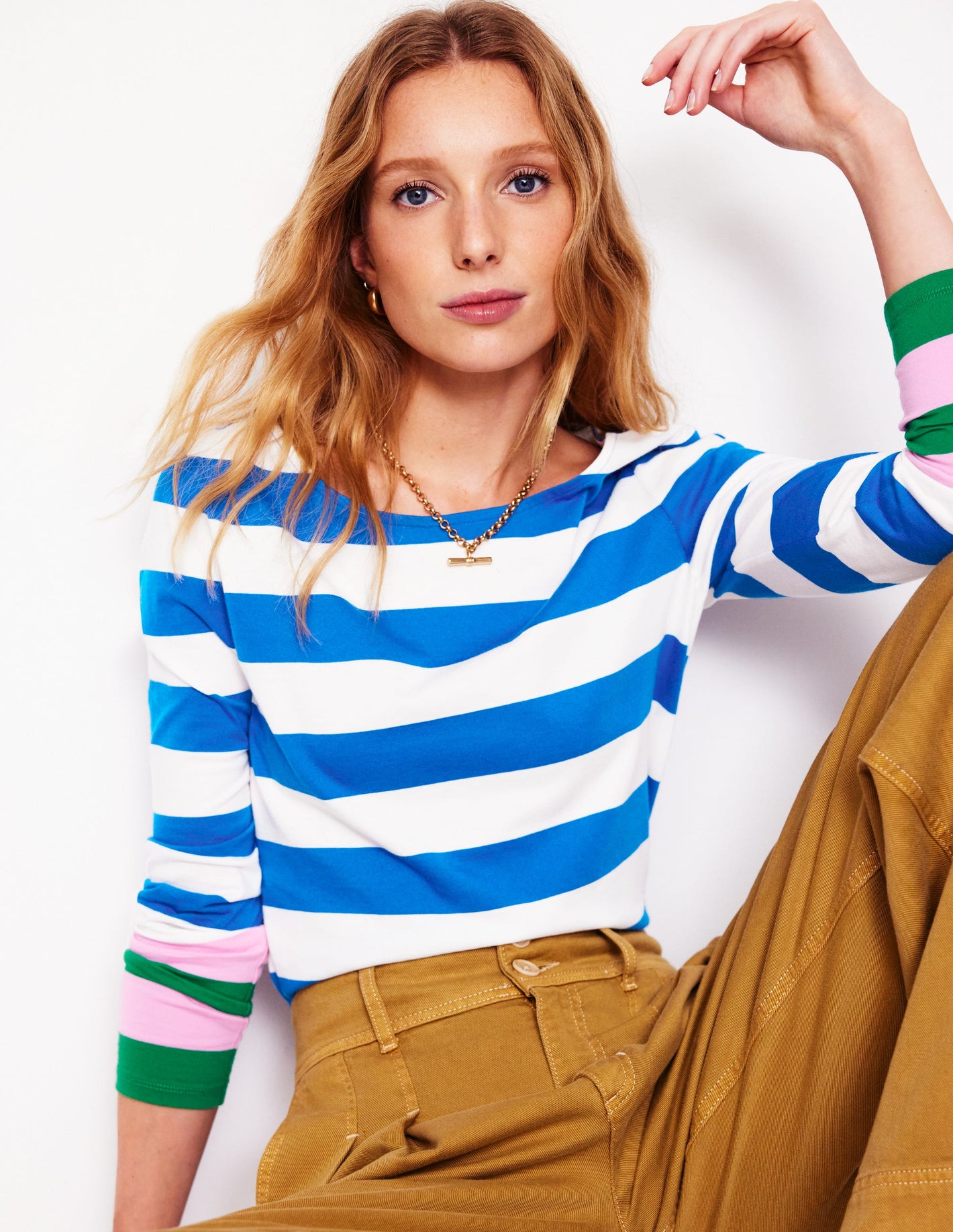 Ella Long Sleeve Breton-Gallery Blue, Emerald Cuff