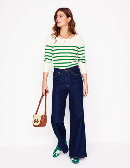 Ella Long Sleeve Breton-Ivory, Rich Emerald