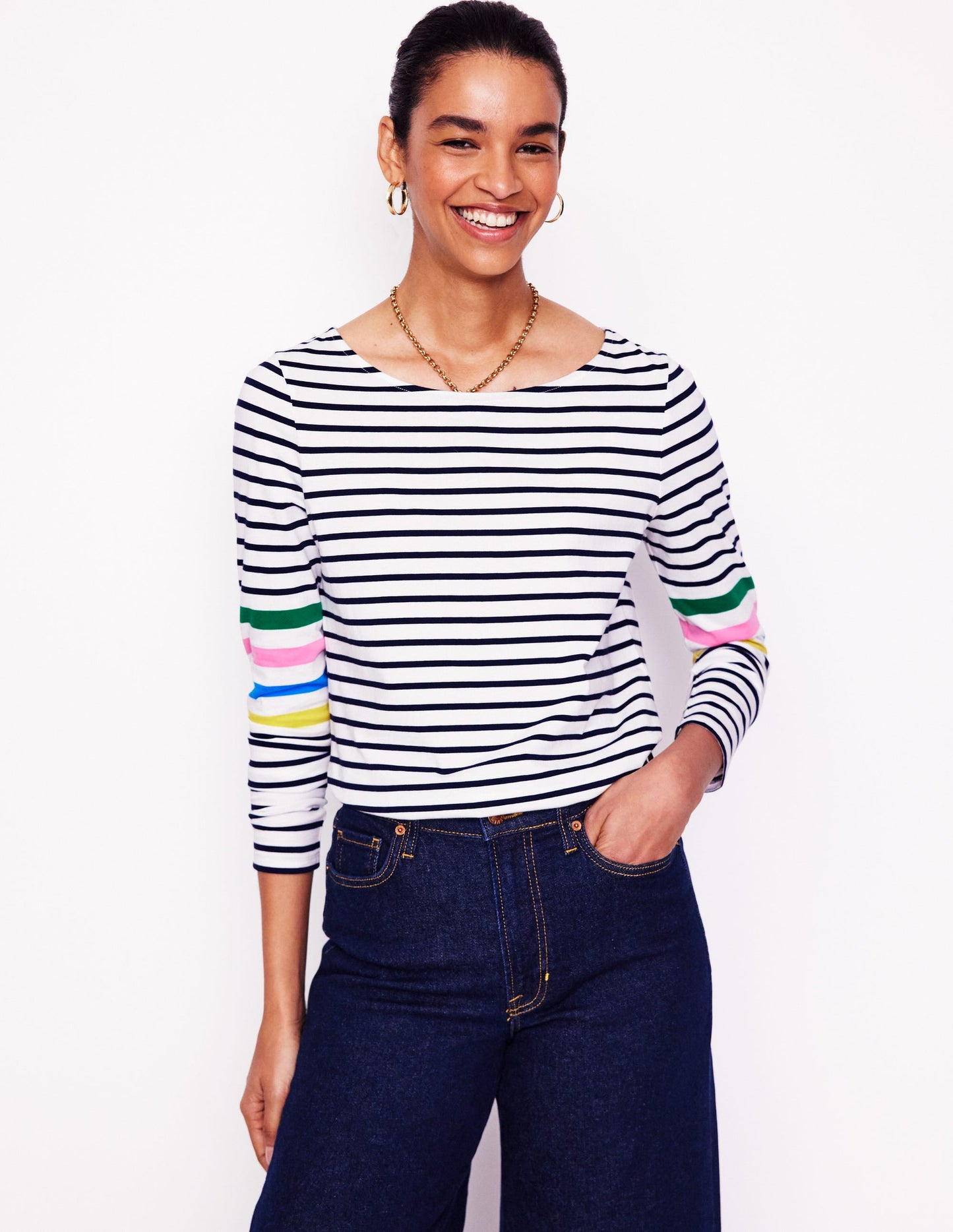 Ella Long Sleeve Breton-Ivory Multi Arm Placement