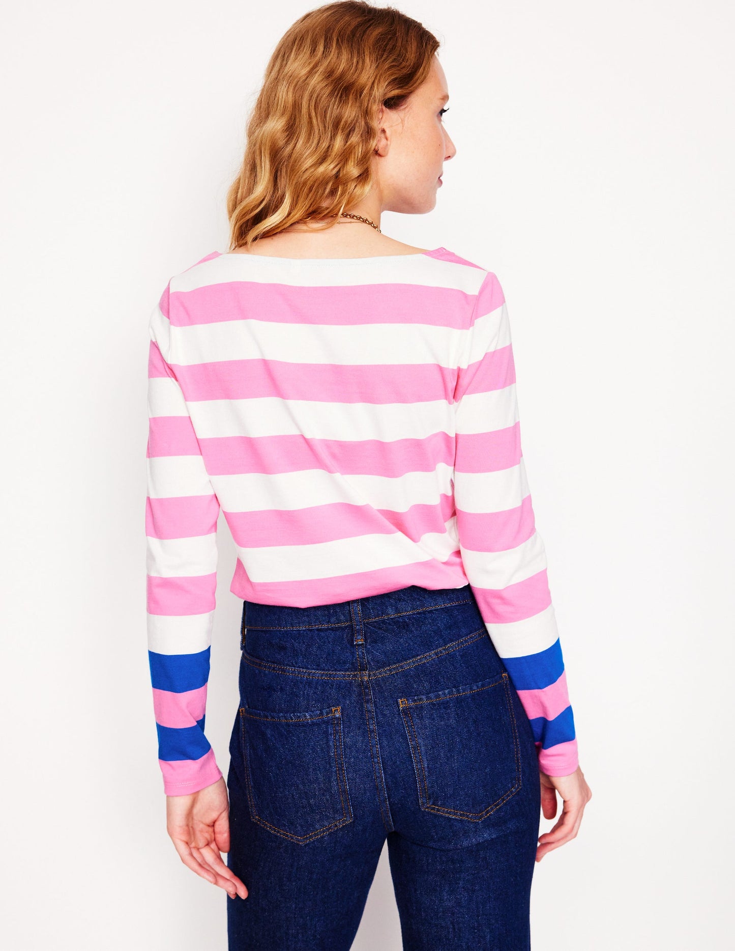 Ella Long Sleeve Breton-Pink Rose, Gallery Blue Cuff