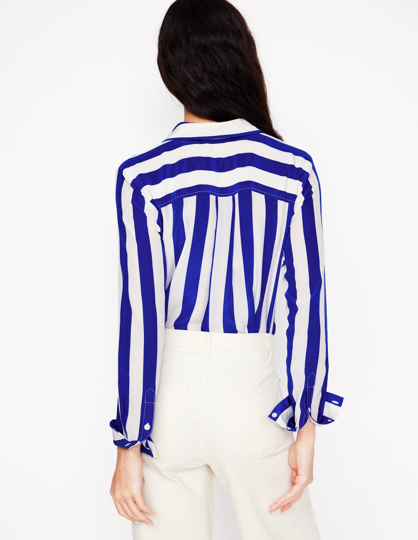 Sienna Silk Shirt-Bright Blue Wide Stripe