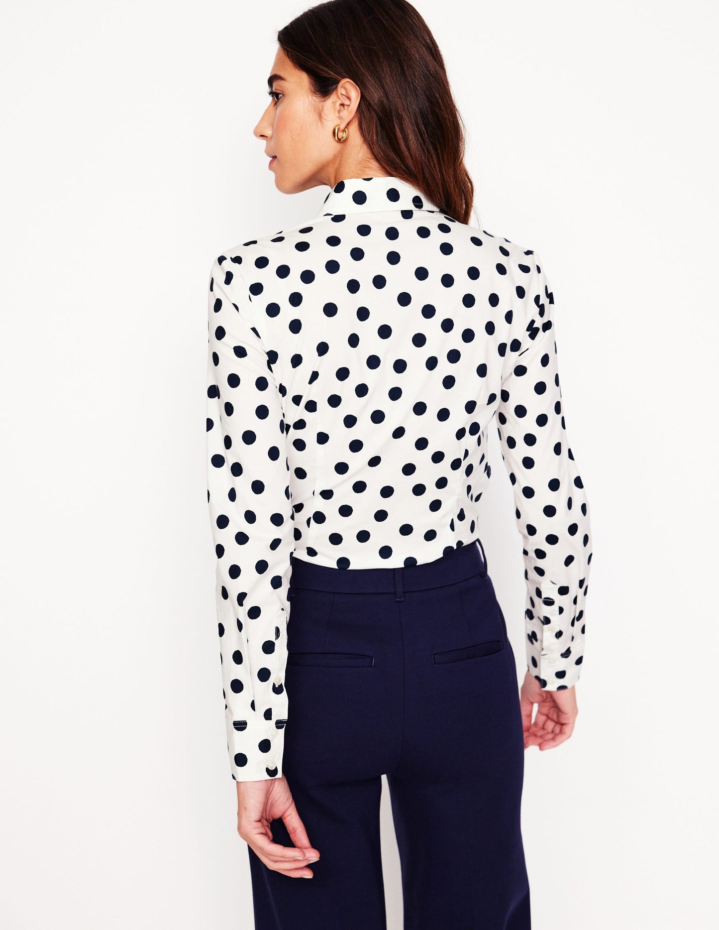 Saskia Stretch Cotton Shirt-Ivory and Navy, Abstract Dot