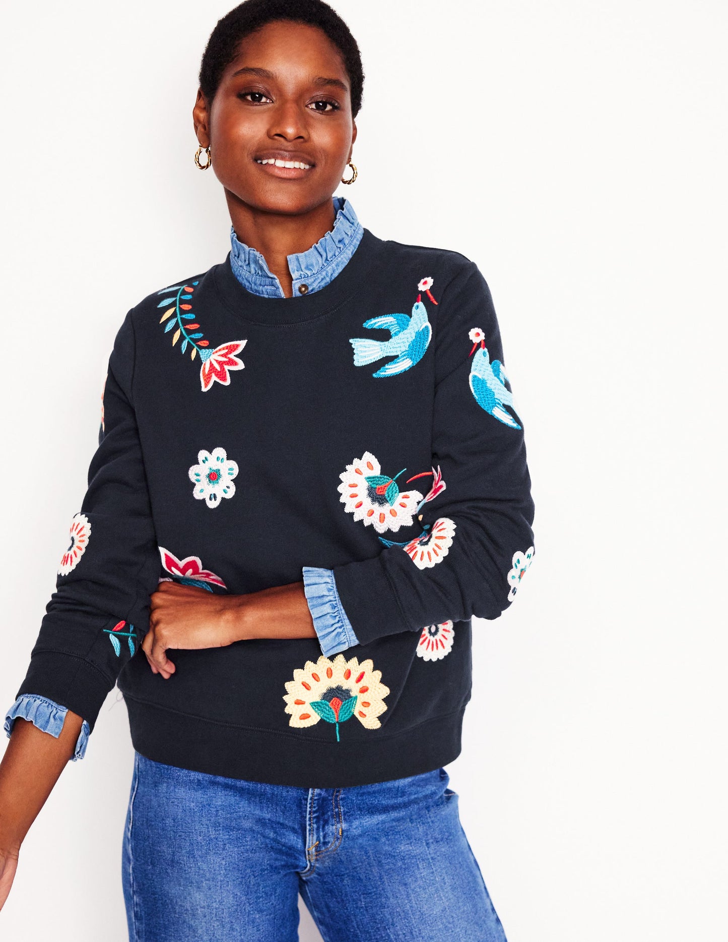 Hannah Embroidered Sweatshirt-Navy, Conversational