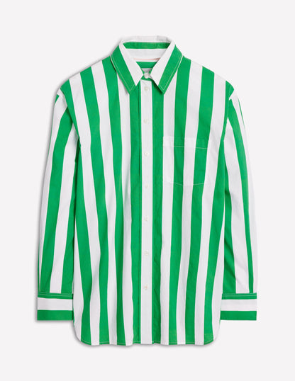 Sadie Relaxed Cotton Shirt-Rich Emerald Wide Stripe