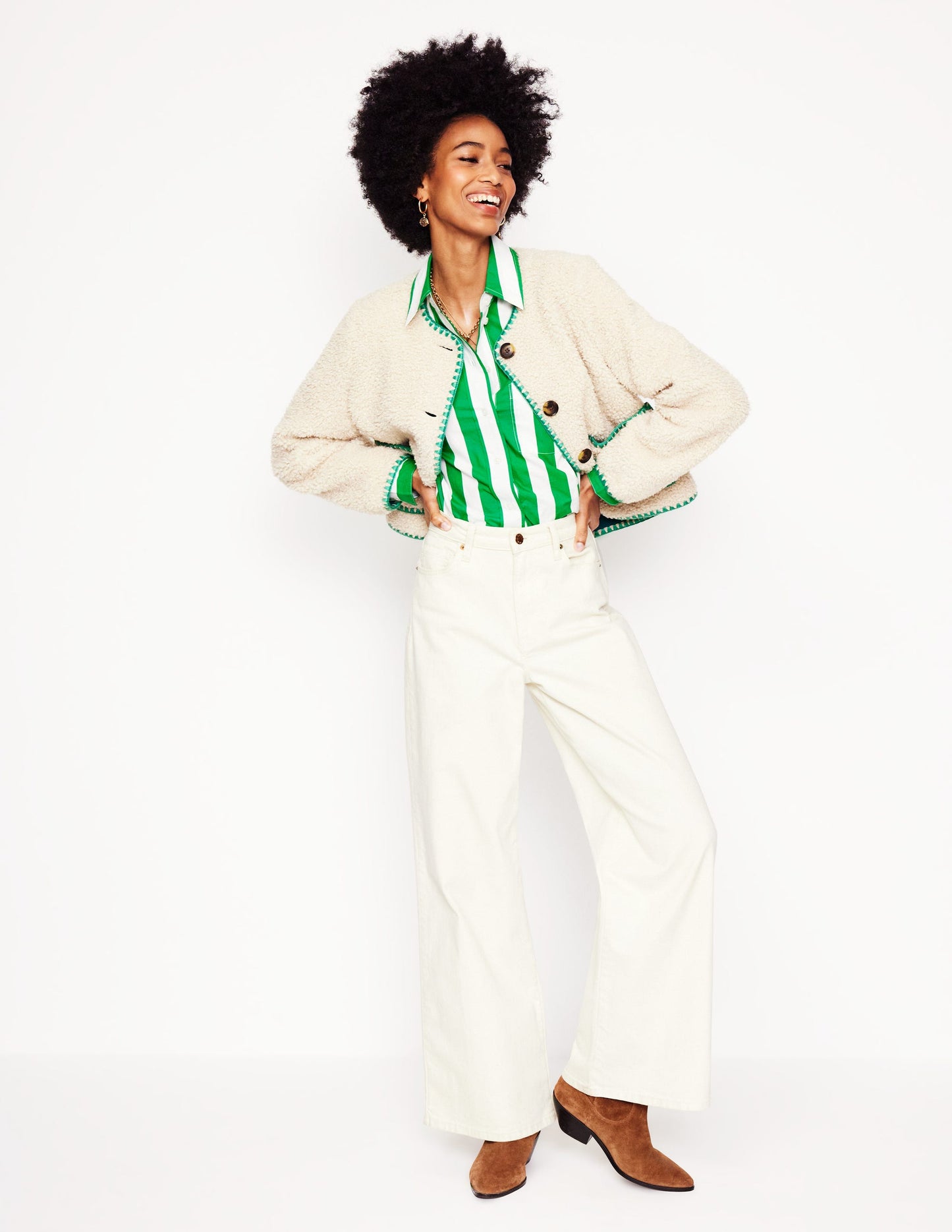 Sadie Relaxed Cotton Shirt-Rich Emerald Wide Stripe