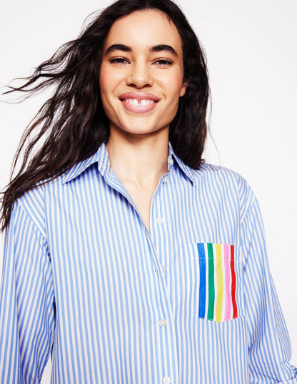 Sadie Relaxed Cotton Shirt-Rainbow Stripe Placement