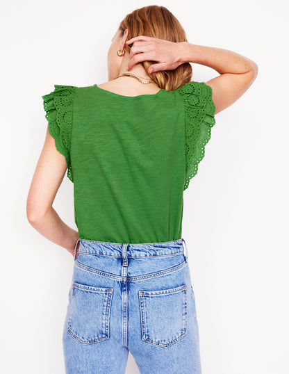 Belle Broderie Sleeve Top-Paradise Green