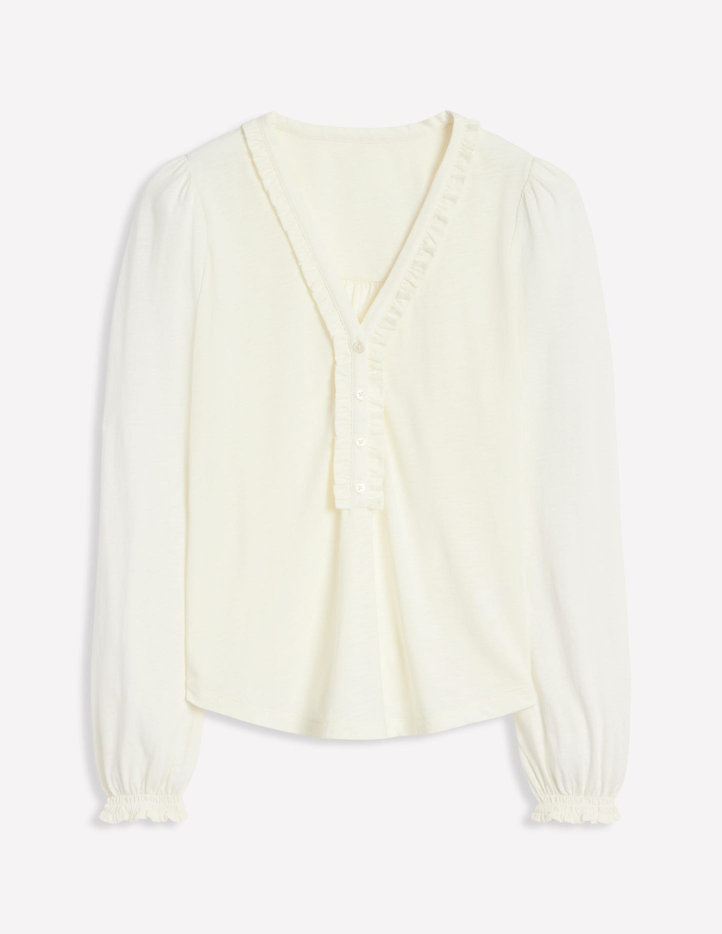 Poppy Ruffled Henley Top-Ivory