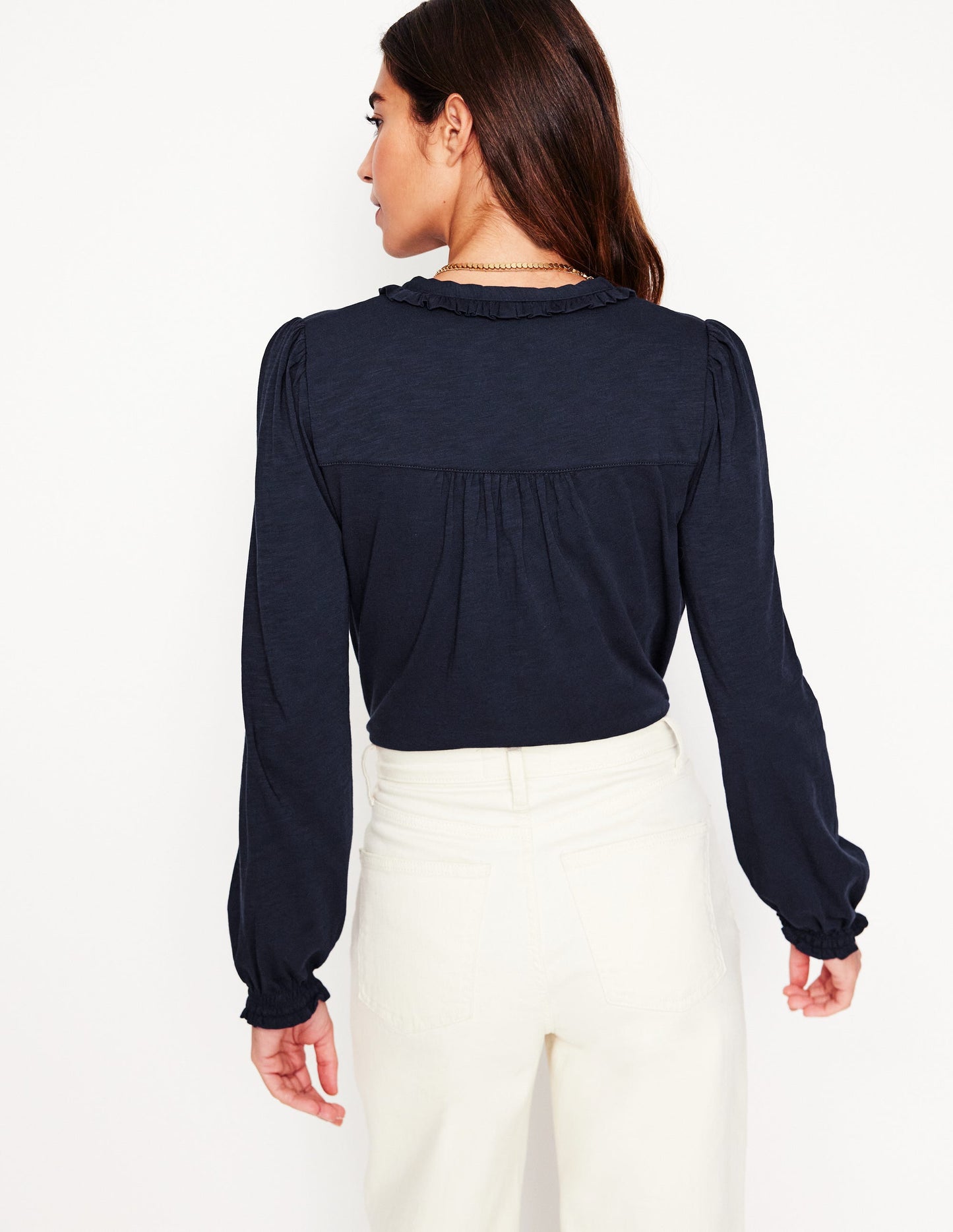 Poppy Ruffled Henley Top-Navy