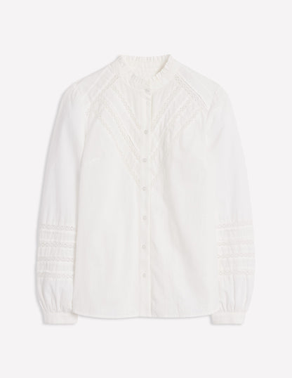 Lace Trim Cotton Blouse-White