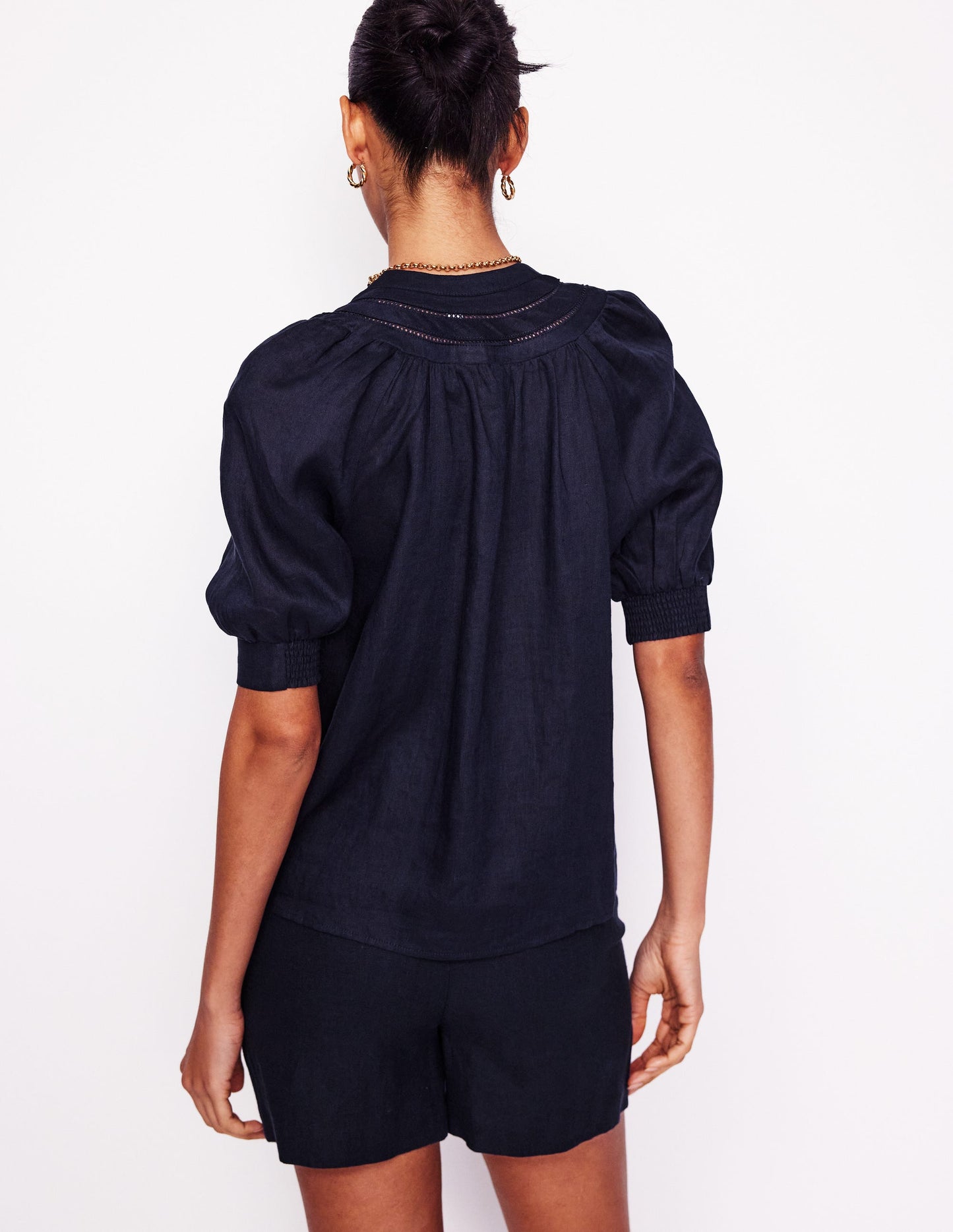 Bea Linen Top-Navy