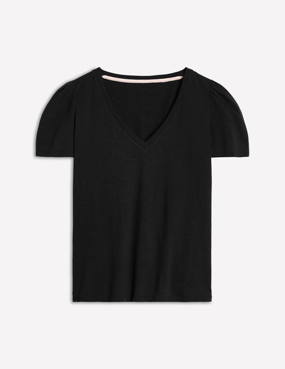 Short Sleeve V Neck T-shirt-Black