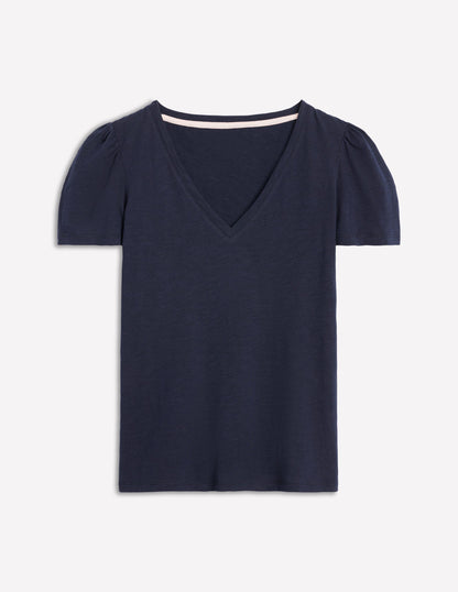 Short Sleeve V Neck T-shirt-Navy