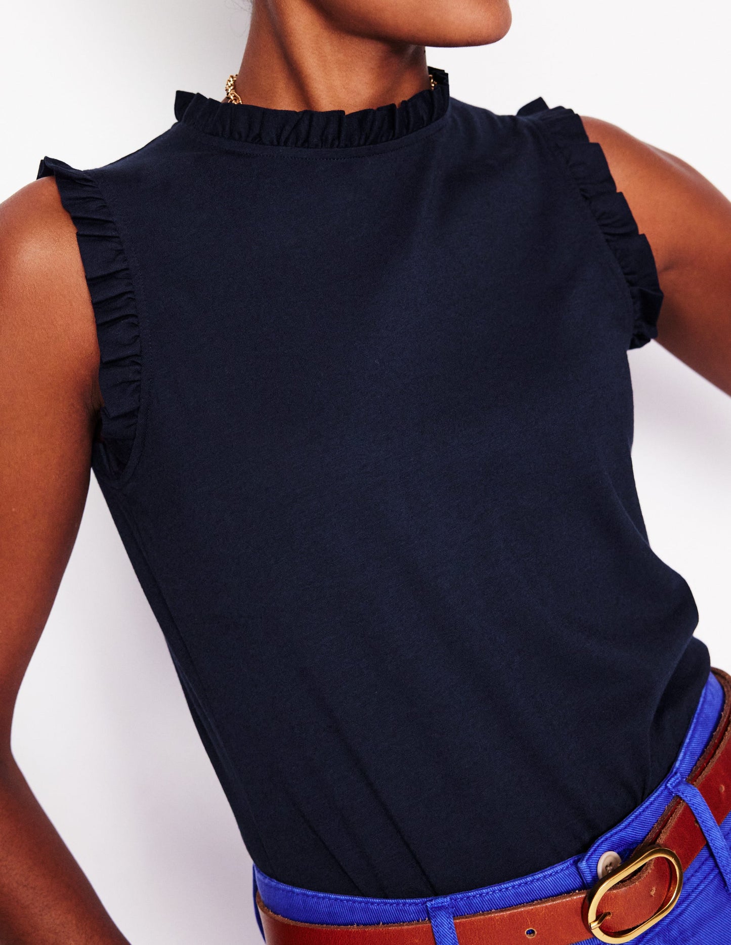 Supersoft Frill Detail Vest-Navy