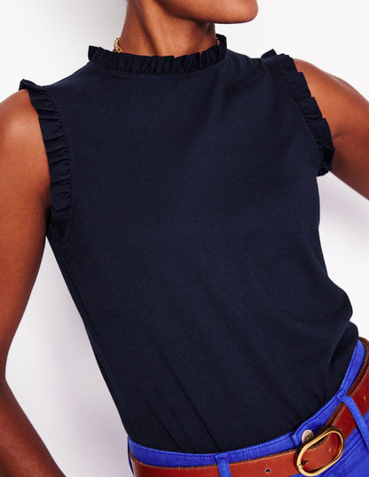 Supersoft Frill Detail Vest-Navy