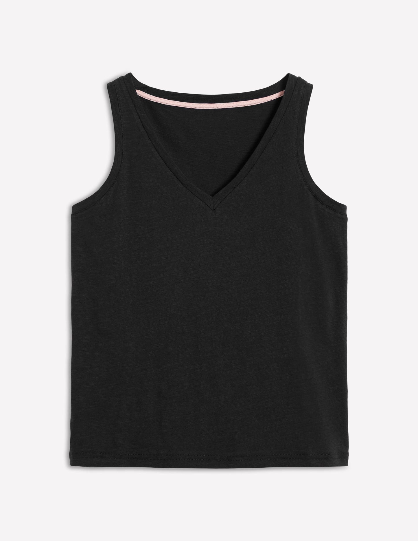 Regular V-Neck Slub Tank-Black