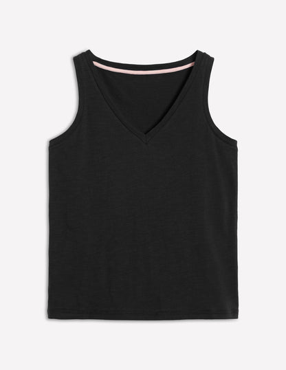 Regular V-Neck Slub Tank-Black