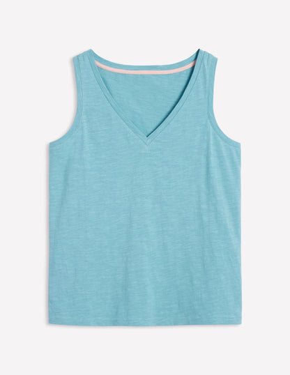 Regular V-Neck Slub Tank-Duck Egg Blue