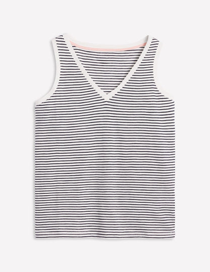 Regular V-Neck Slub Tank-Navy, Ivory Stripe