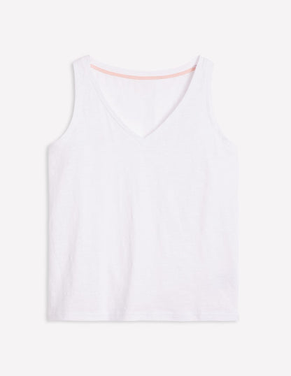 Regular V-Neck Slub Tank-White