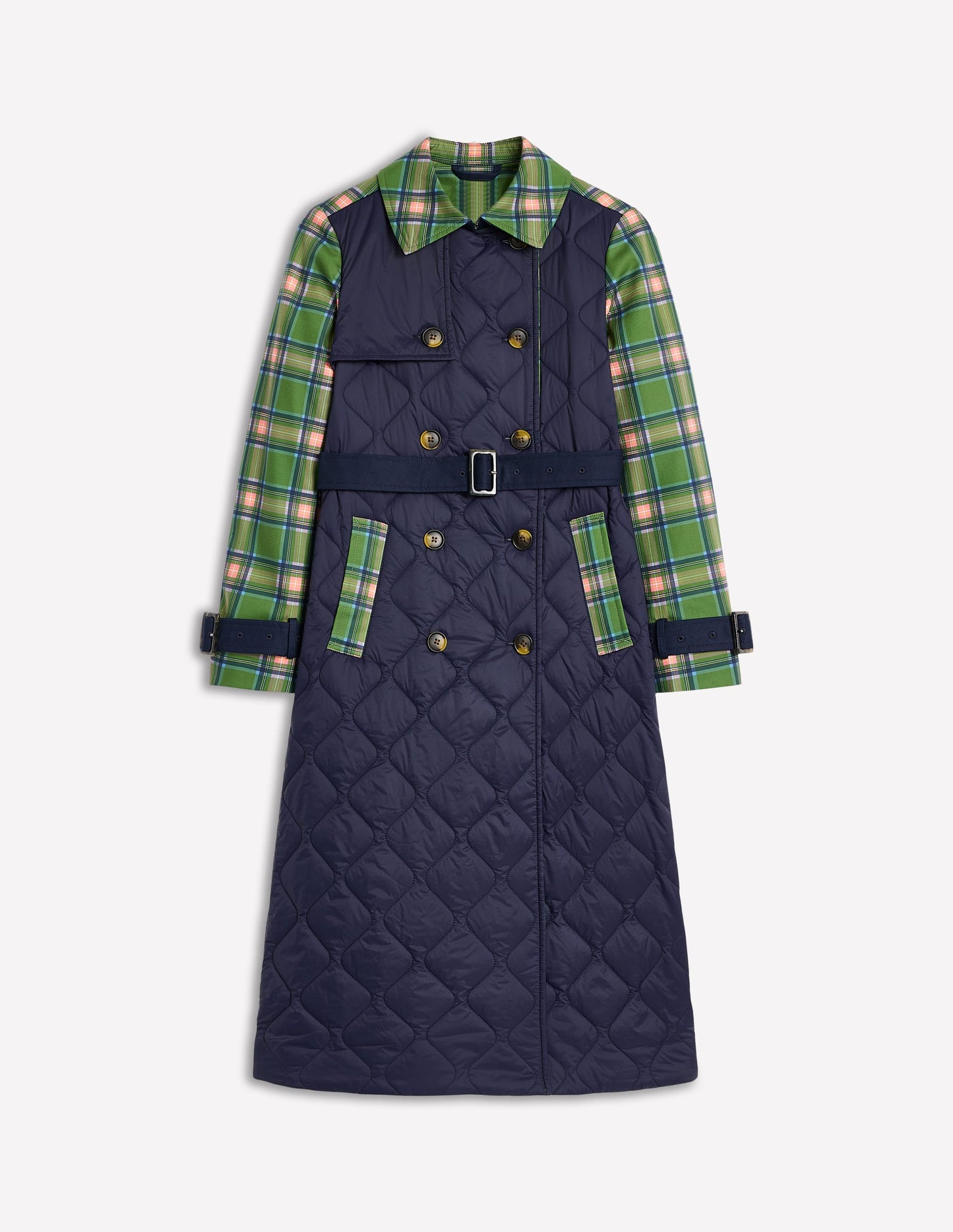 Quilted Trench Coat-Navy