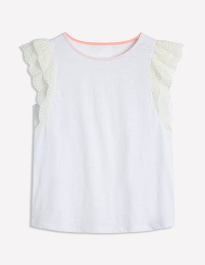 Belle Broderie Sleeve Top-White