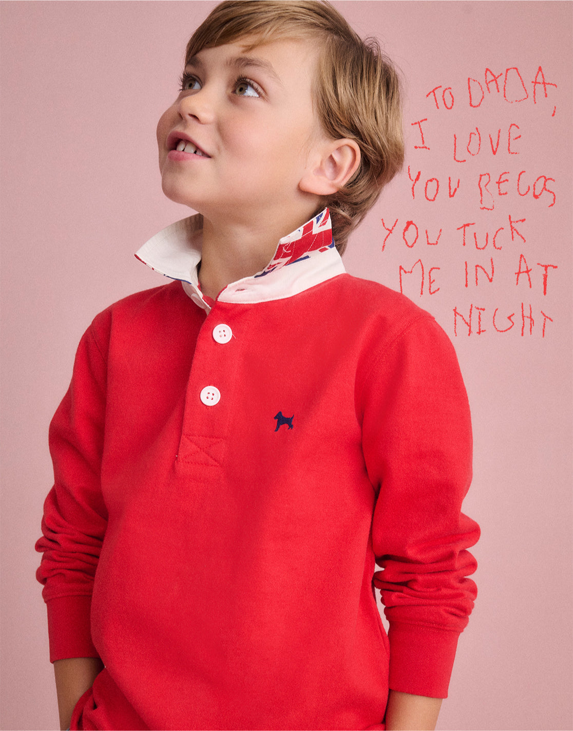 Boy wearing a Boden Classic Rugby Shirt