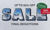 Video, "Up to 60% off Sale: Final Reductions", links to different sale categories